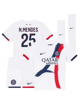 Billige Paris Saint-Germain Nuno Mendes #25 Bortedraktsett Barn 2025-26 Kortermet (+ Korte bukser)